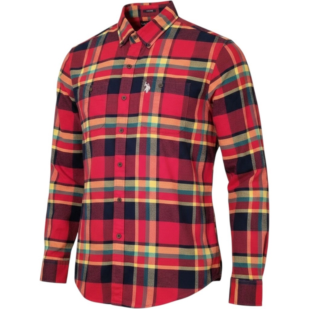 Polo Assn. Mens Flannel Shirt Plaid Button Down Long Sleeve‎ Stretch